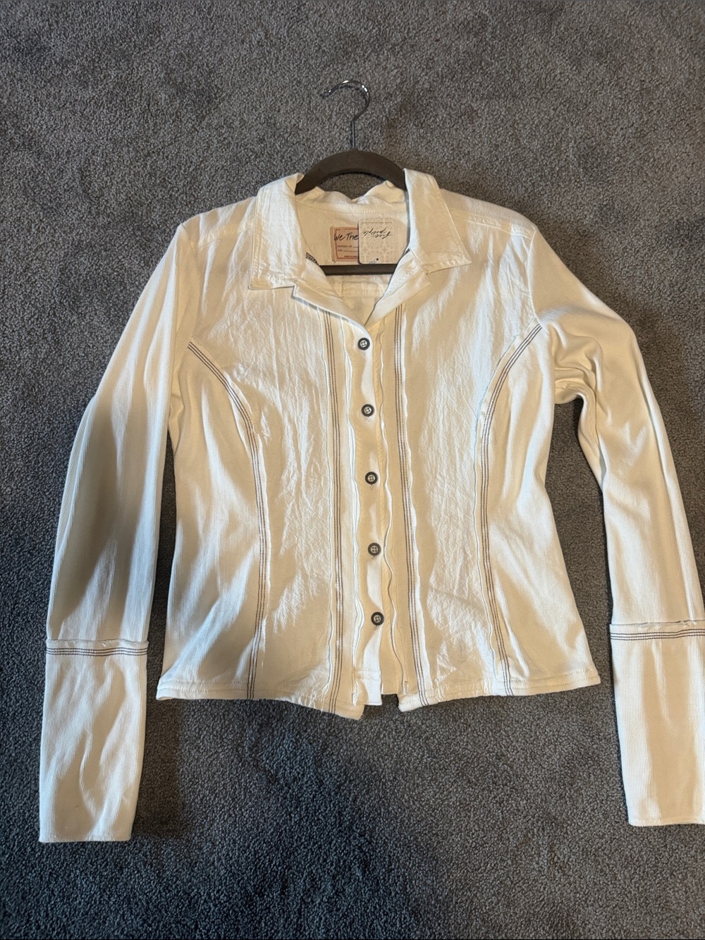 We The Free White Button-Front Long Sleeve Shirt